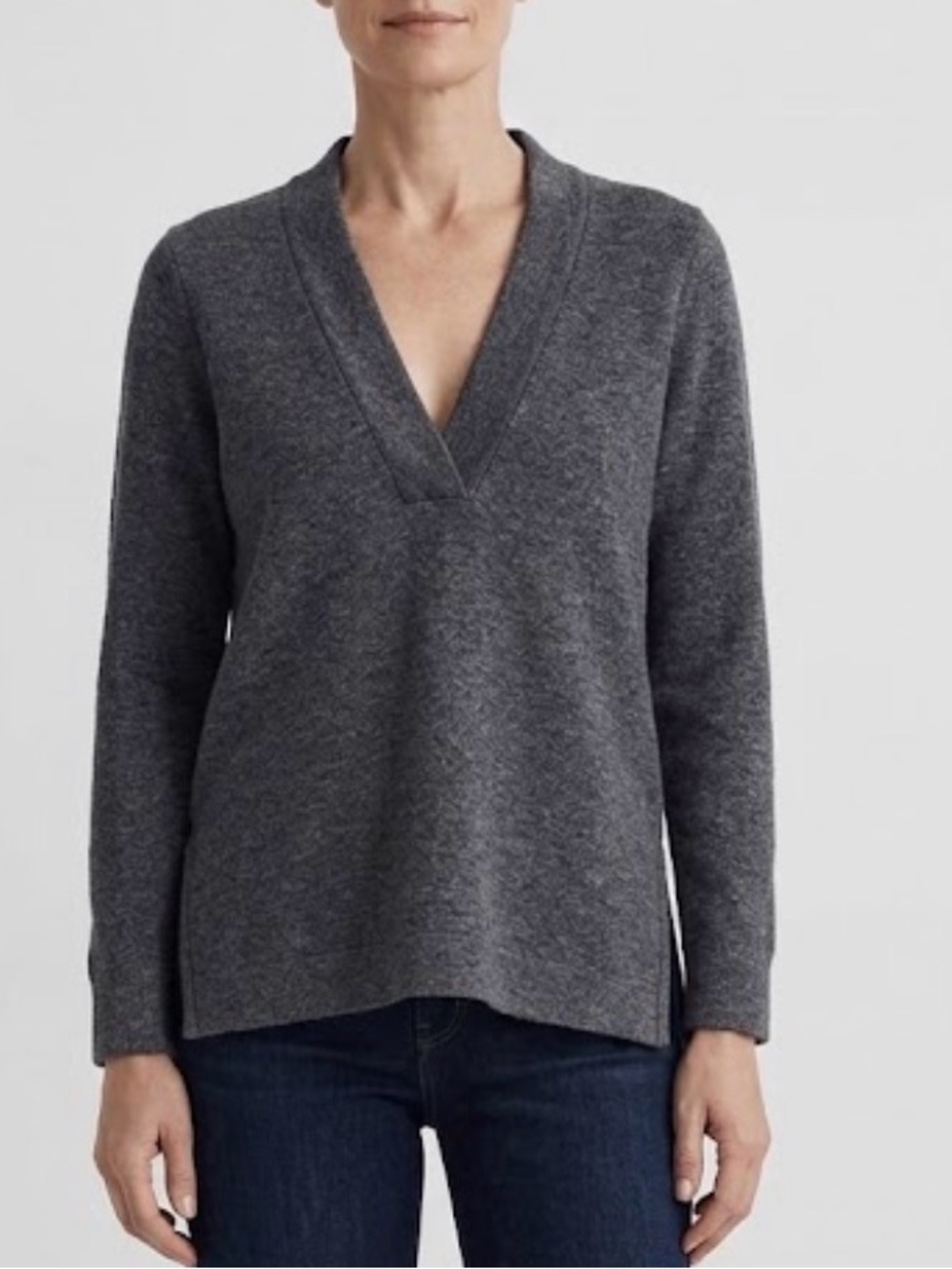 Madewell Deep V-Neck Heather Gray Pullover Tunic Sweater Side Slits XS Style E51